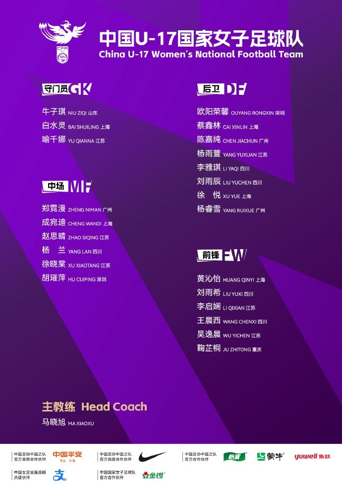 开云在线-U17女足亚洲杯，中国U-17国家女子足球队23人参赛名单公布